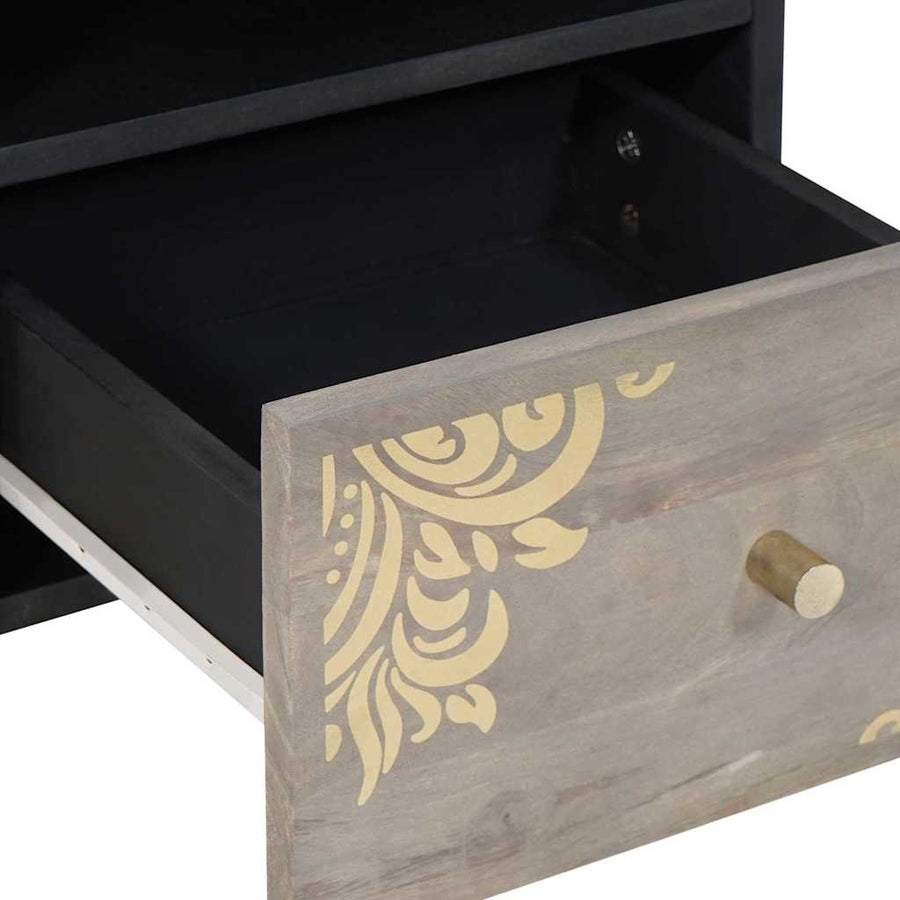 TV-kast met lade Grijs 70 x 33 x 46 cm Massief Mango Hout