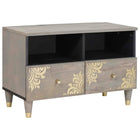 TV-kast massief mangohout grijs 70x33x46 cm