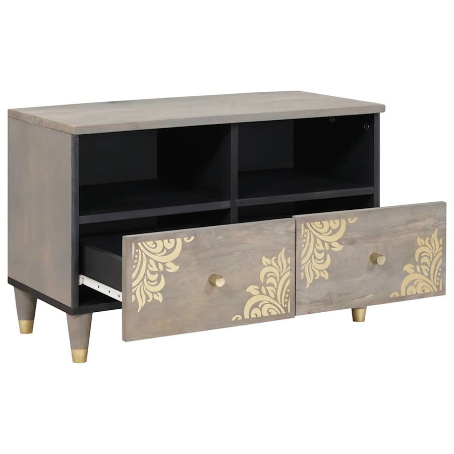 TV-kast met lade Grijs 70 x 33 x 46 cm Massief Mango Hout