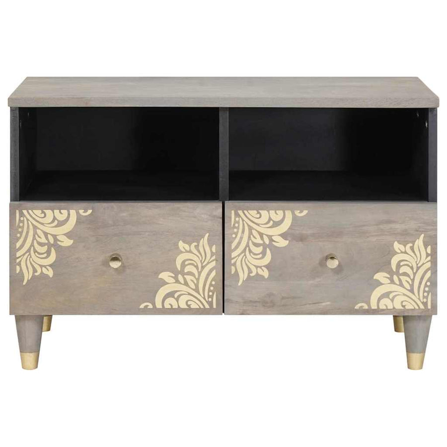 TV-kast met lade Grijs 70 x 33 x 46 cm Massief Mango Hout