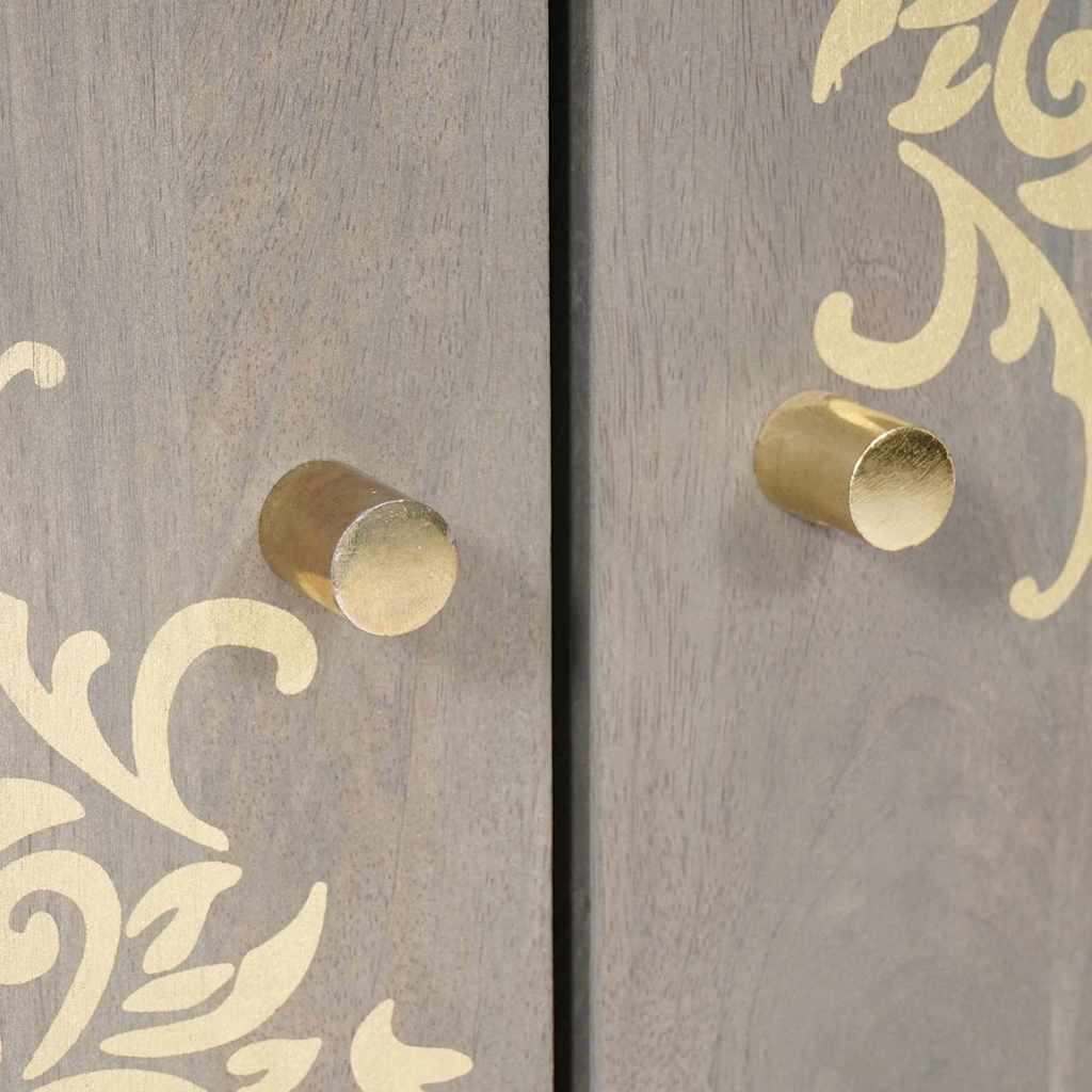 Dressoir Grijs en Goud 60 x 33 x 75 cm Massief Mango Hout