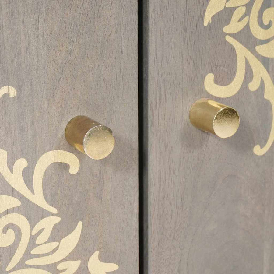 Dressoir Grijs en Goud 60 x 33 x 75 cm Massief Mango Hout