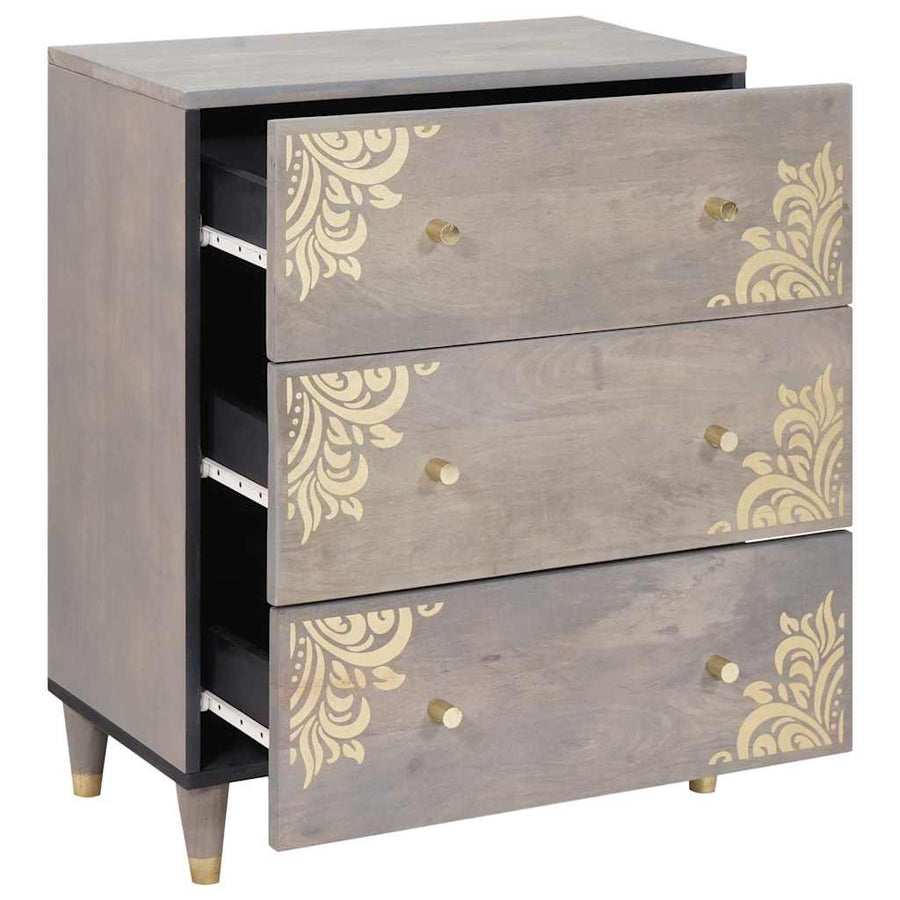 Dressoir Grijs en Goud 60 x 33 x 75 cm Massief Mango Hout
