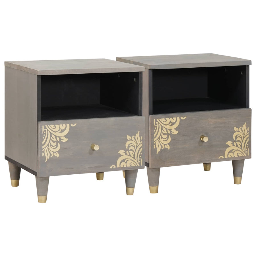 Nachtkastje 2 pcs Grijs 40 x 33 x 46 cm Massief Mango Hout
