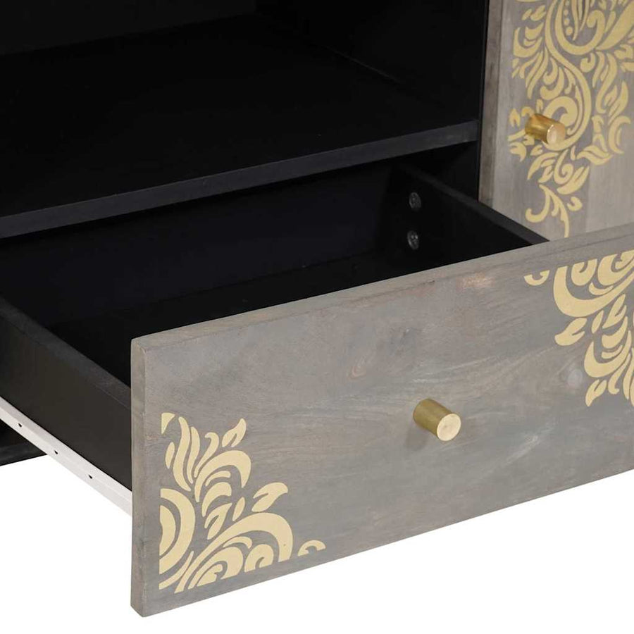 TV-kast Grijs en Goud 105 x 33.5 x 46 cm Massief mangohout