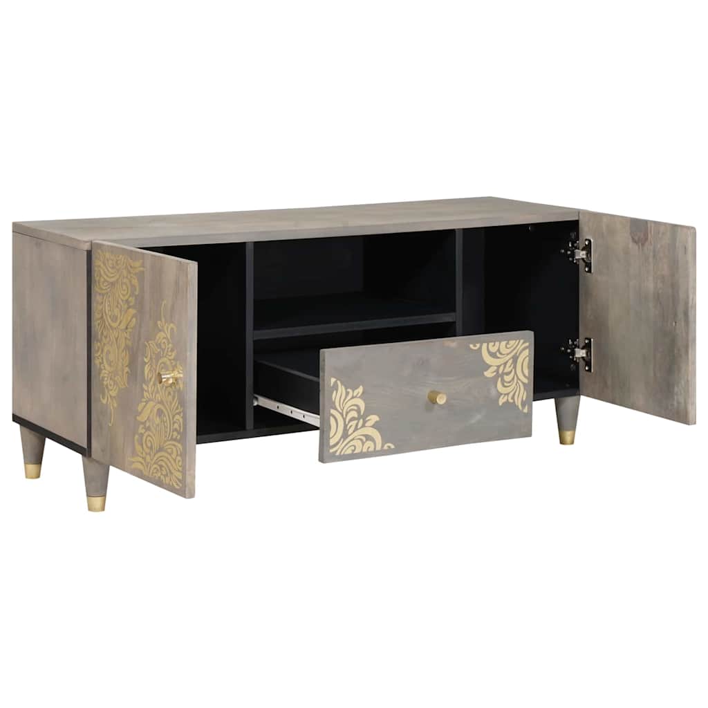 TV-kast Grijs en Goud 105 x 33.5 x 46 cm Massief mangohout