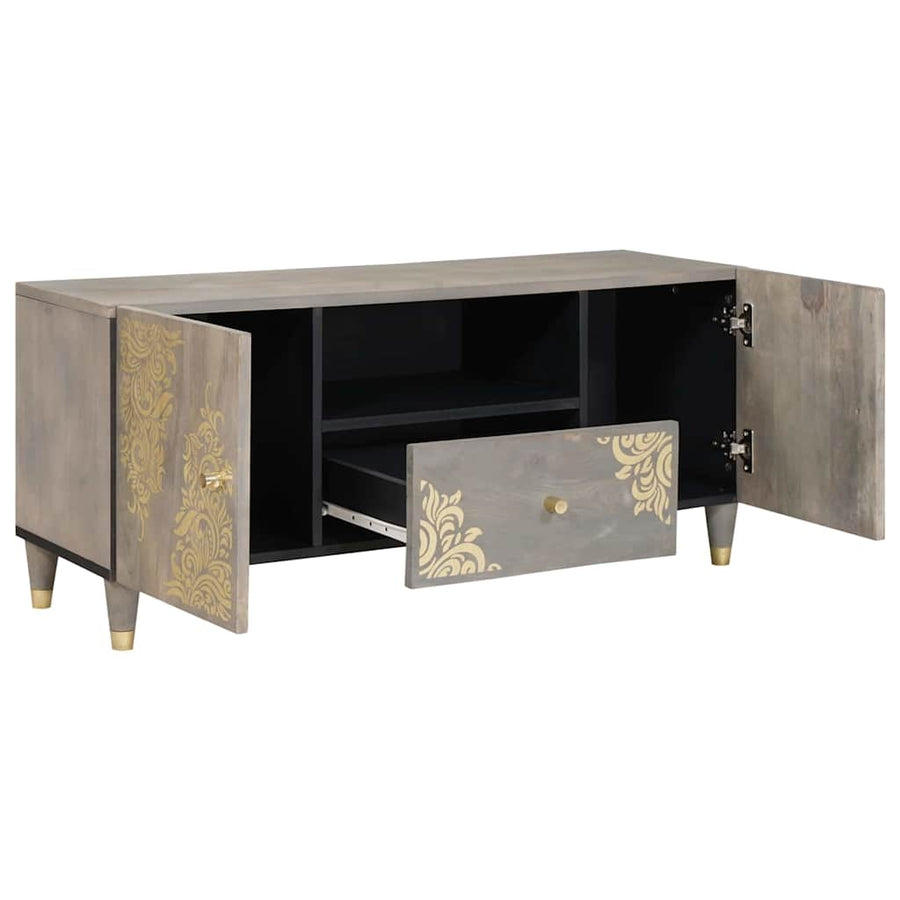 TV-kast Grijs en Goud 105 x 33.5 x 46 cm Massief mangohout