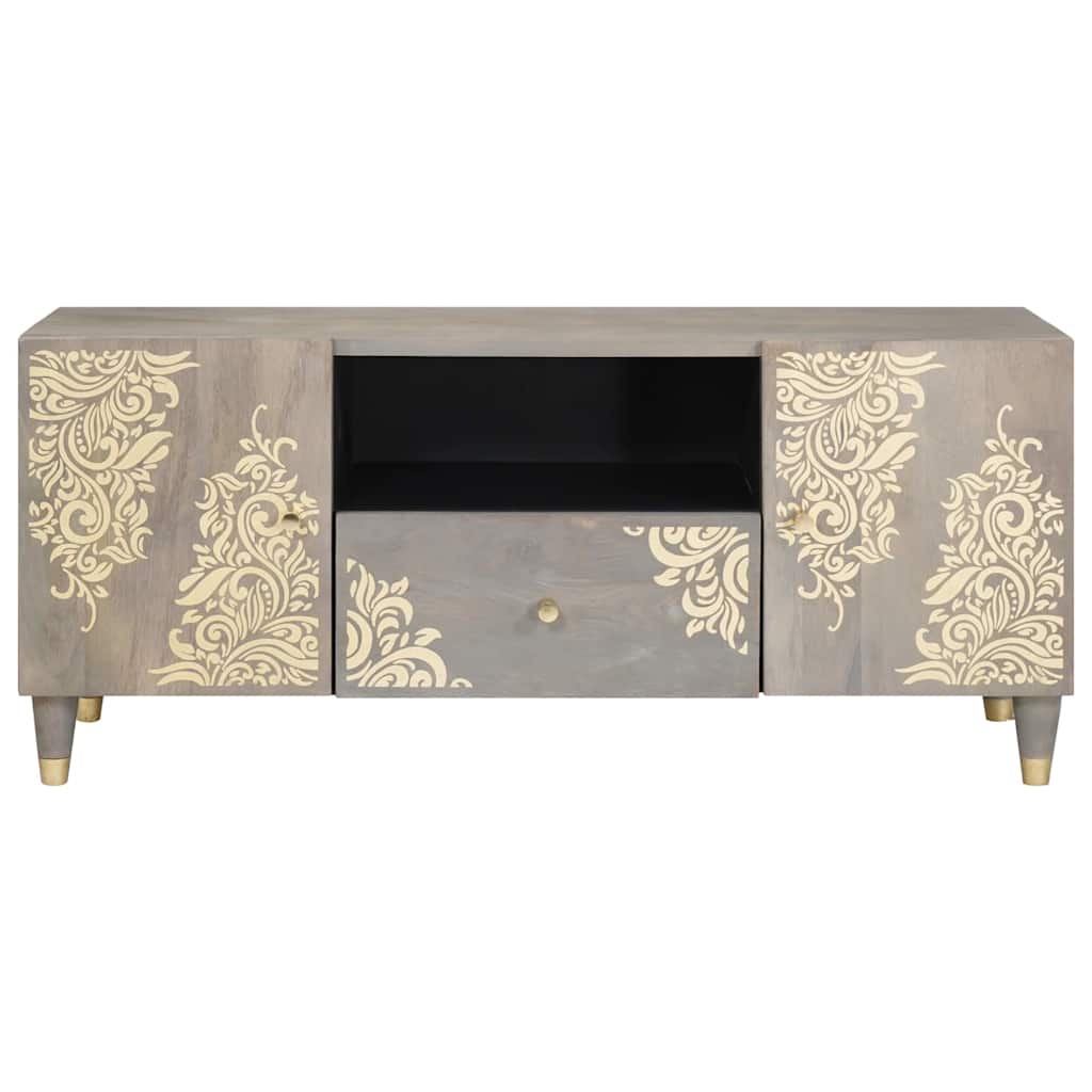 TV-kast Grijs en Goud 105 x 33.5 x 46 cm Massief mangohout