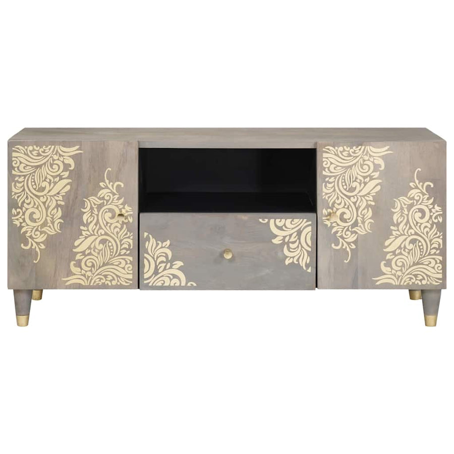 TV-kast Grijs en Goud 105 x 33.5 x 46 cm Massief mangohout