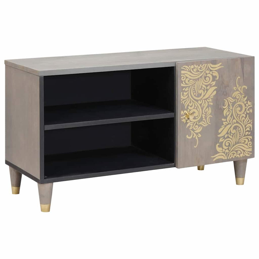 TV-kast met plank Grijs 80 x 33 x 46 cm Massief Mango Hout