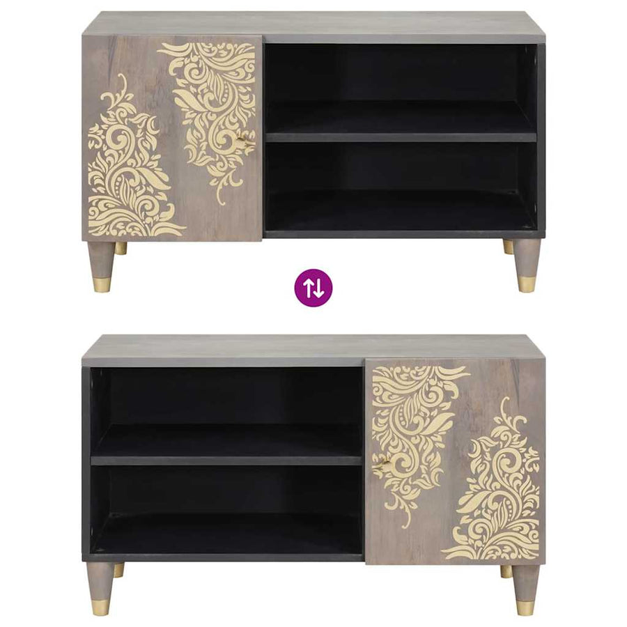 TV-kast met plank Grijs 80 x 33 x 46 cm Massief Mango Hout