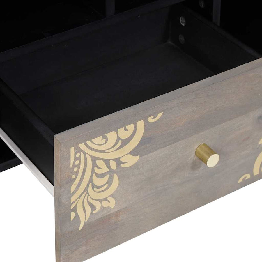 TV-kast met lade Grijs 100 x 33 x 46 cm Massief Mango Hout