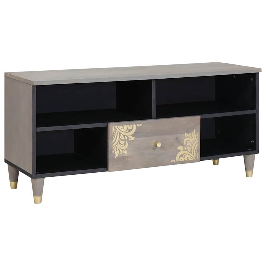 TV-kast met lade Grijs 100 x 33 x 46 cm Massief Mango Hout