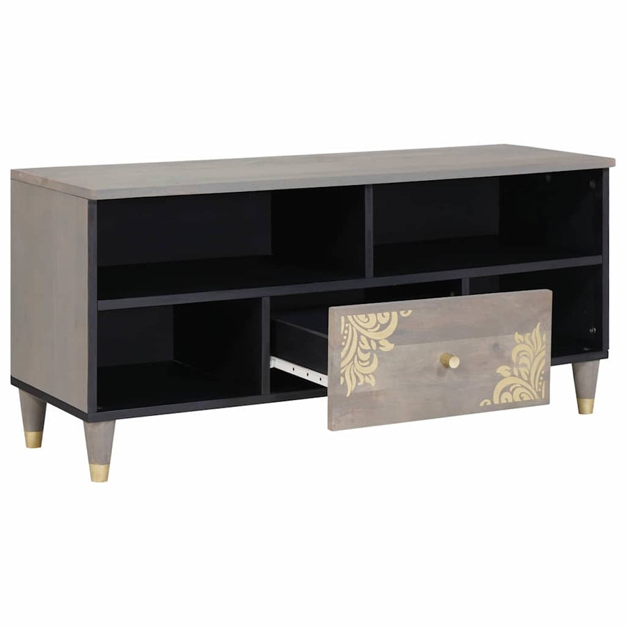 TV-kast met lade Grijs 100 x 33 x 46 cm Massief Mango Hout