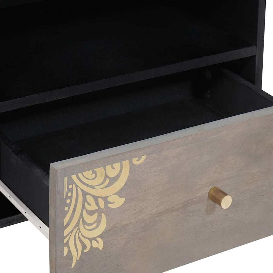 TV-kast Grijs en Goud 80 x 33.5 x 46 cm Massief mangohout