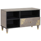 TV-kast 80x33x46 cm massief mangohout grijs goud