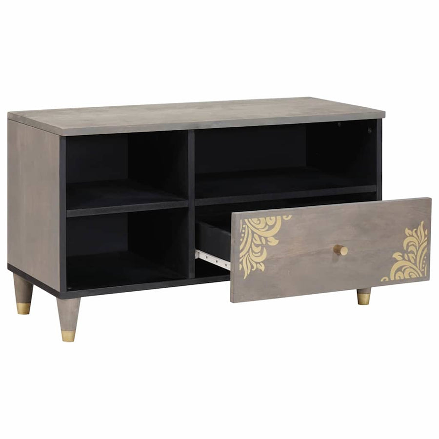 TV-kast Grijs en Goud 80 x 33.5 x 46 cm Massief mangohout