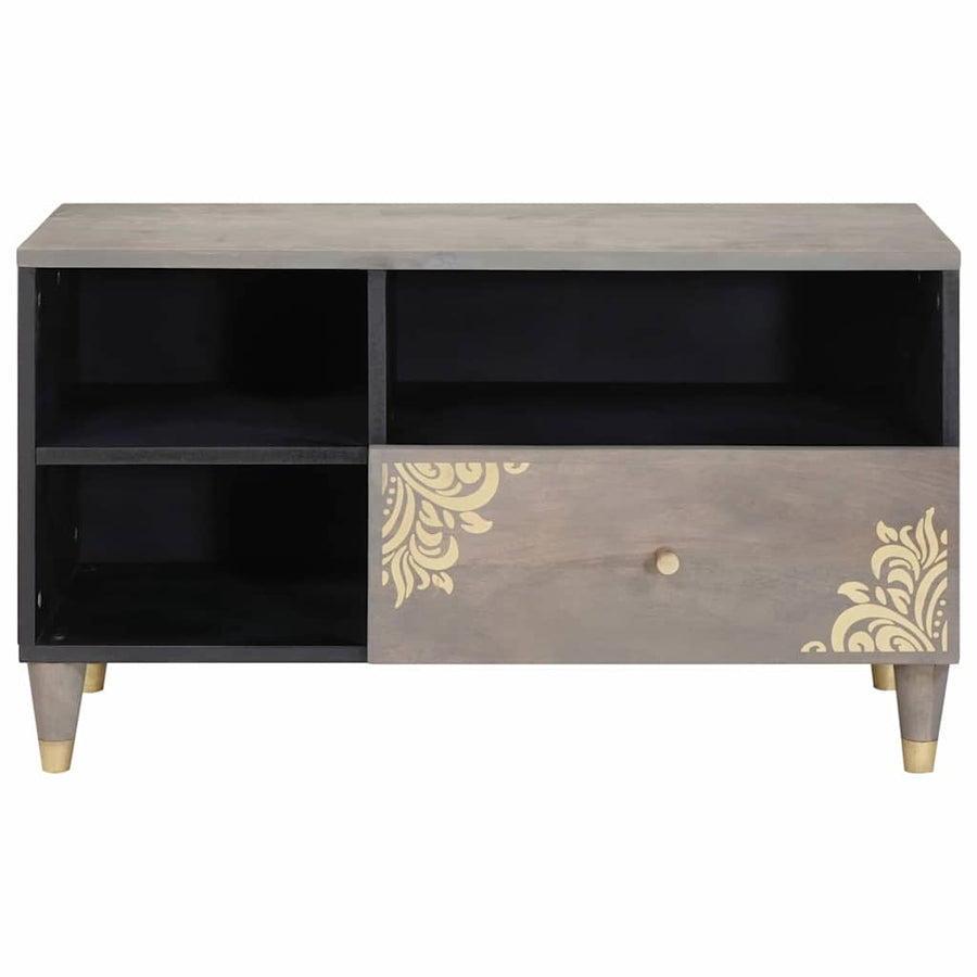 TV-kast Grijs en Goud 80 x 33.5 x 46 cm Massief mangohout