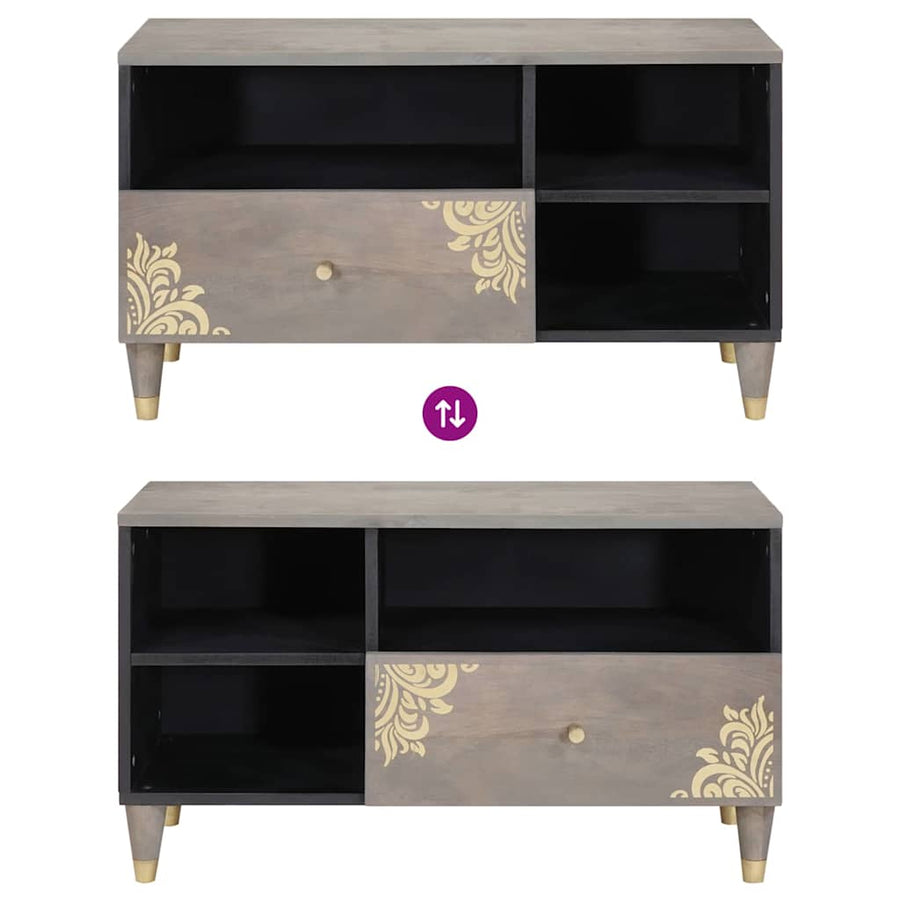 TV-kast Grijs en Goud 80 x 33.5 x 46 cm Massief mangohout