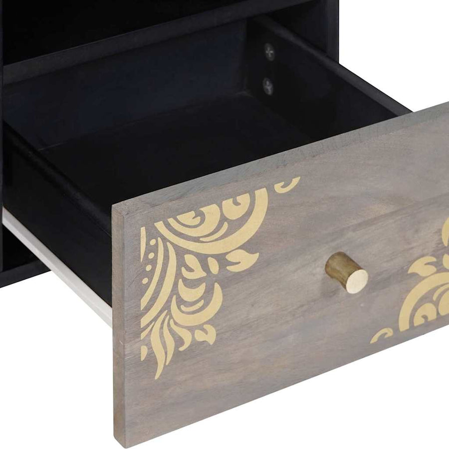 TV-kast met lade Grijs 100 x 33 x 46 cm Massief Mango Hout
