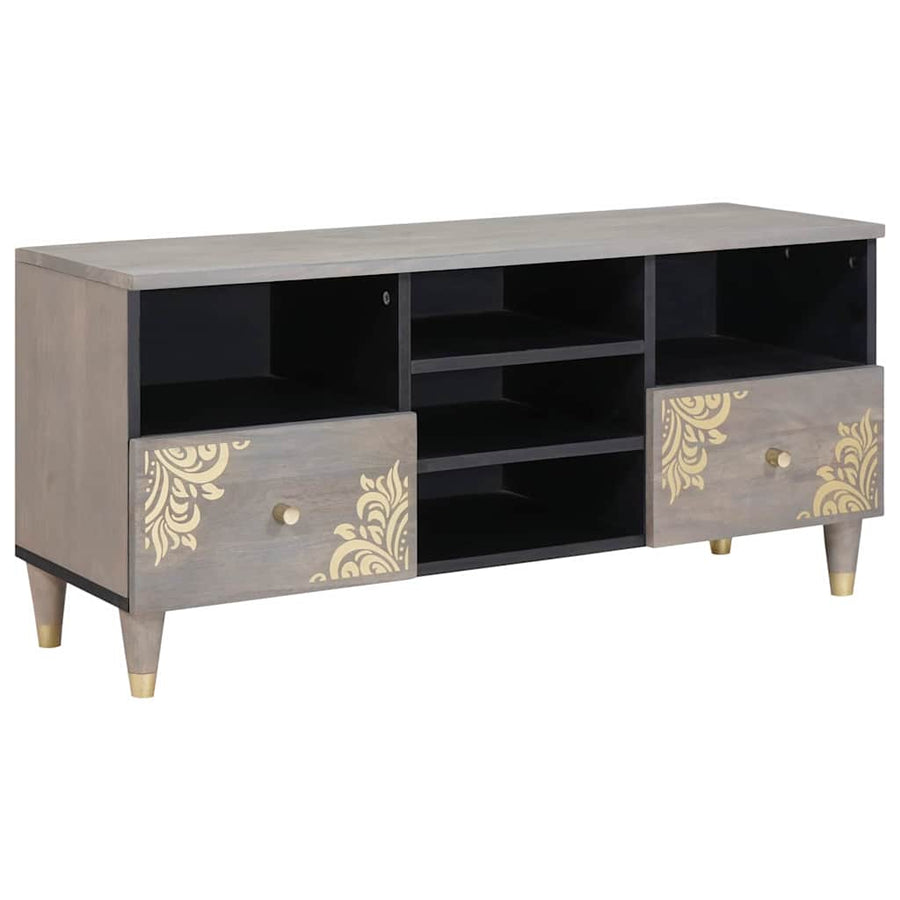 TV-kast met lade Grijs 100 x 33 x 46 cm Massief Mango Hout