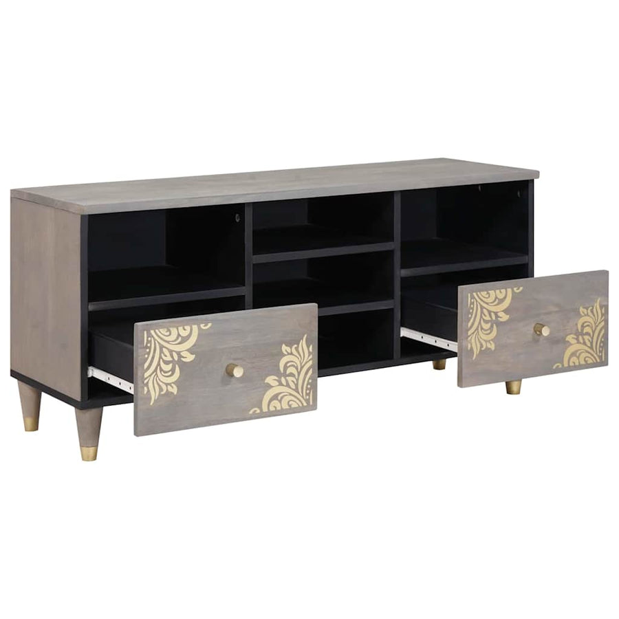 TV-kast met lade Grijs 100 x 33 x 46 cm Massief Mango Hout
