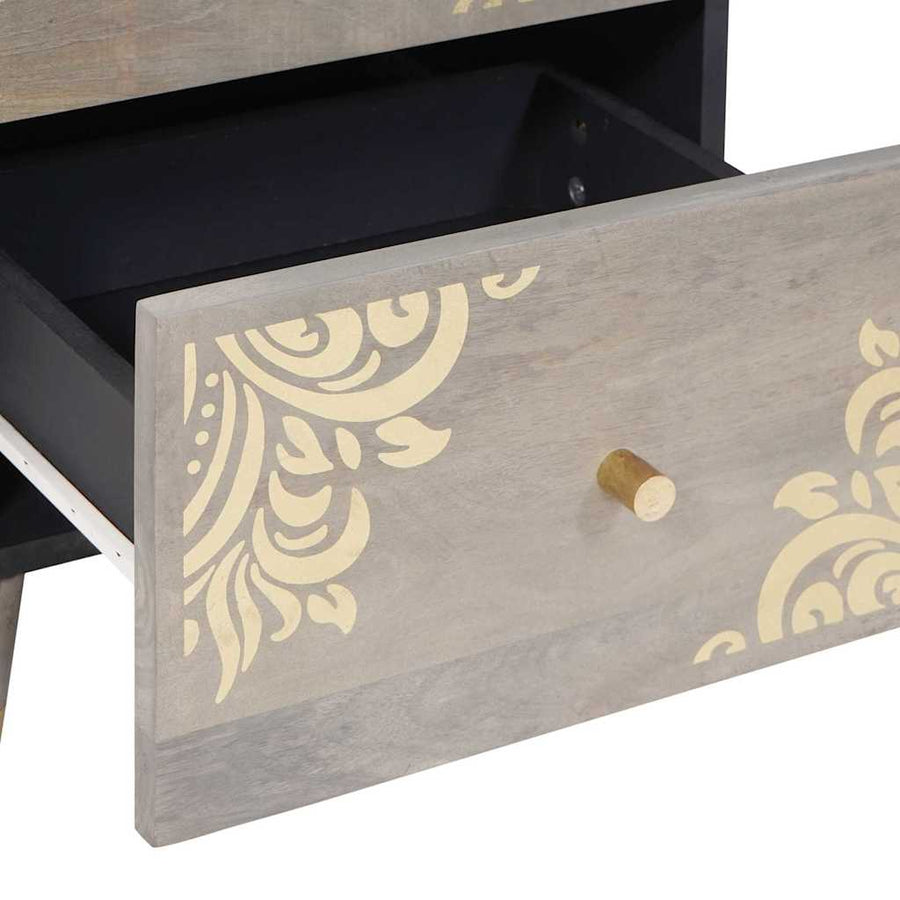 Dressoir Grijs en Goud 40 x 33 x 75 cm Massief Mango Hout