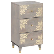 Dressoir massief mangohout grijs goud 40x33x75 cm