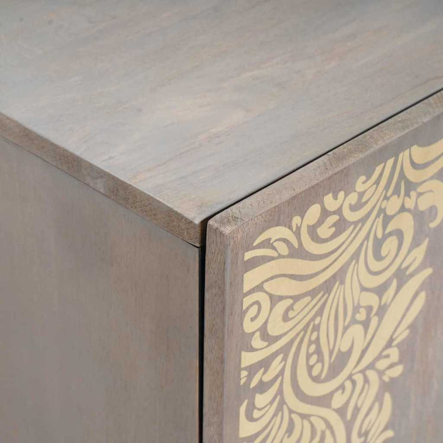 Dressoir Grijs en Goud 40 x 33 x 75 cm Massief Mango Hout