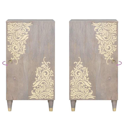 Dressoir Grijs en Goud 40 x 33 x 75 cm Massief Mango Hout