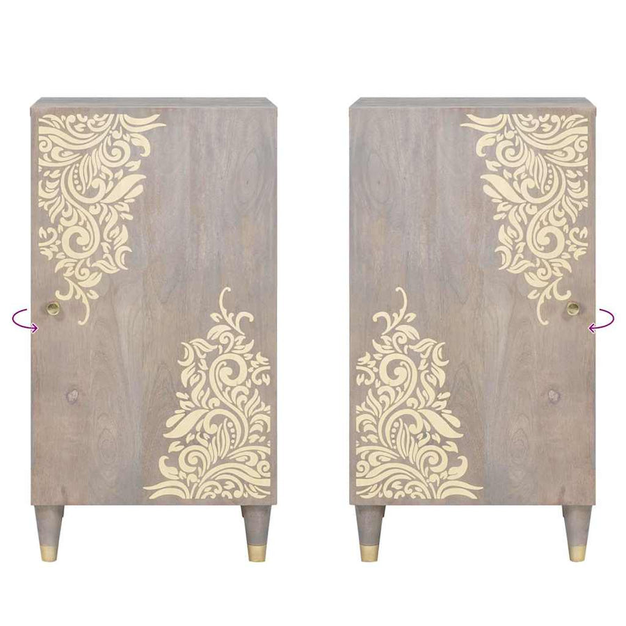 Dressoir Grijs en Goud 40 x 33 x 75 cm Massief Mango Hout