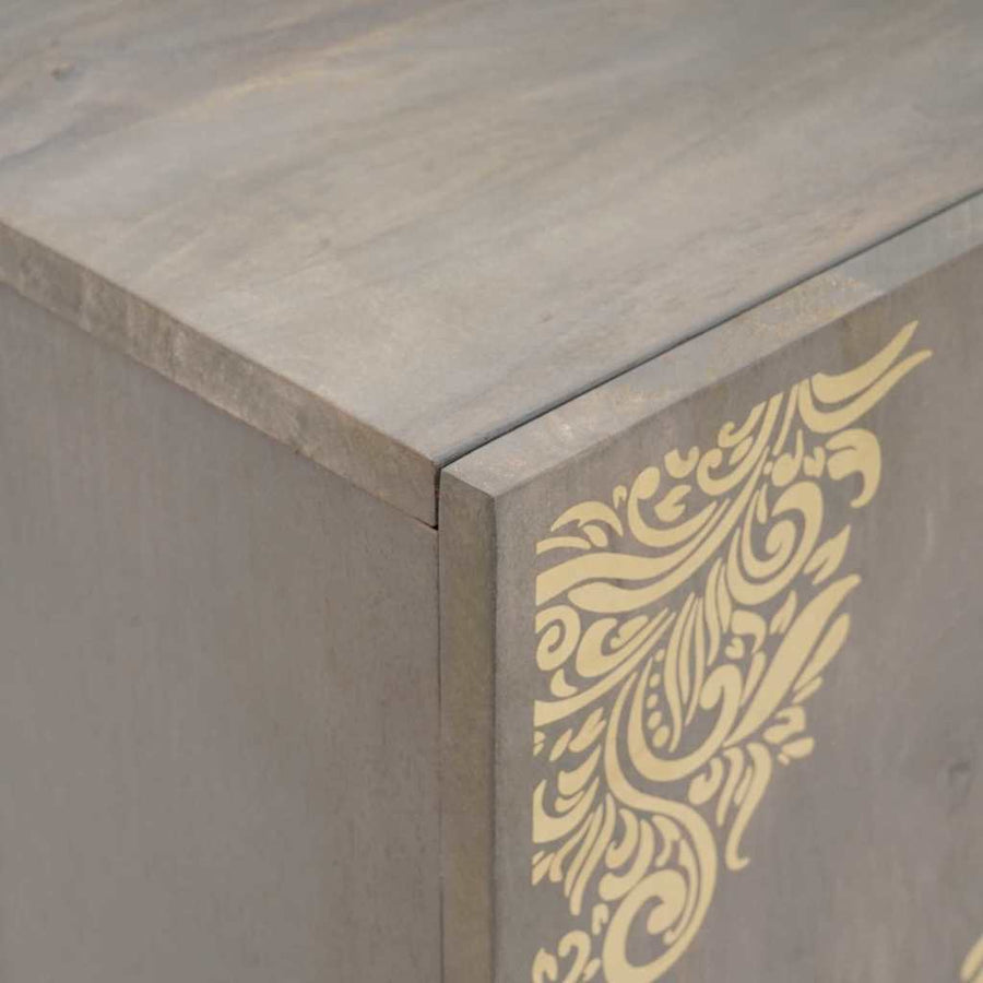 Dressoir Grijs en Goud 60 x 33 x 75 cm Massief mangohout
