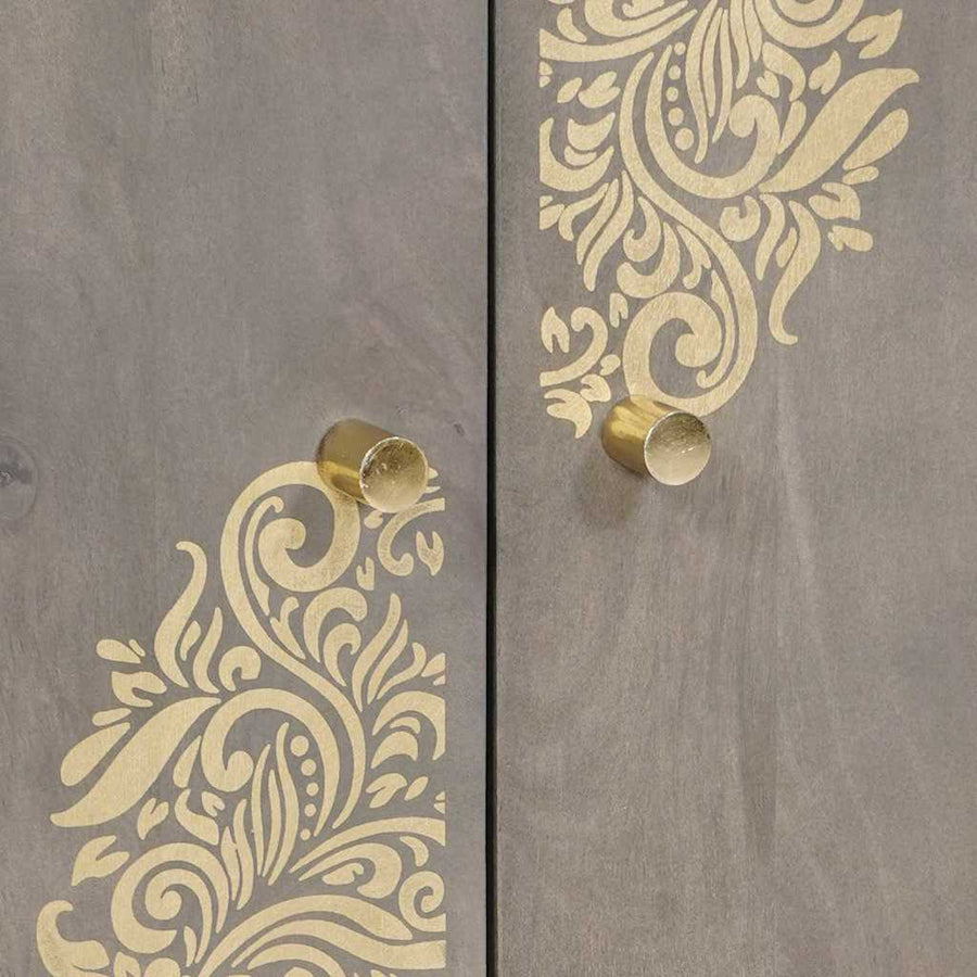 Dressoir Grijs en Goud 60 x 33 x 75 cm Massief mangohout