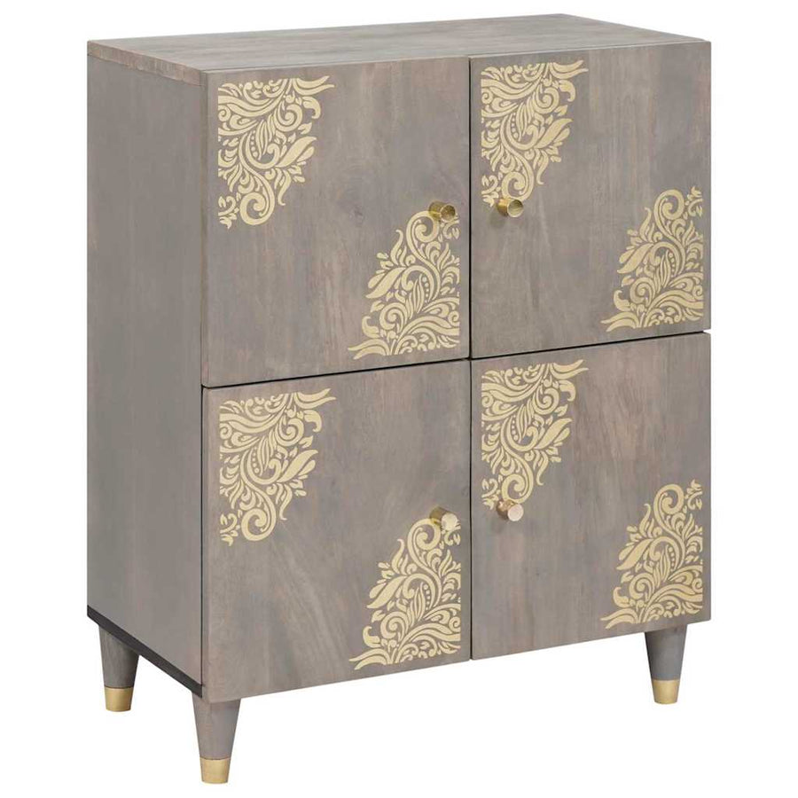 Dressoir Grijs en Goud 60 x 33 x 75 cm Massief mangohout