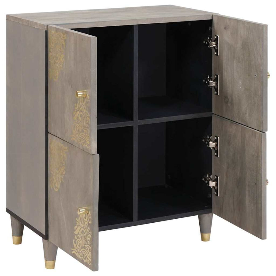 Dressoir Grijs en Goud 60 x 33 x 75 cm Massief mangohout
