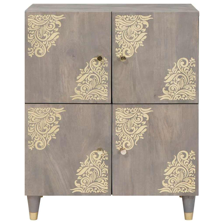 Dressoir Grijs en Goud 60 x 33 x 75 cm Massief mangohout