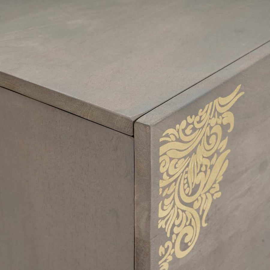 Dressoir Grijs en Goud 80 x 33 x 75 cm Massief Mango Hout