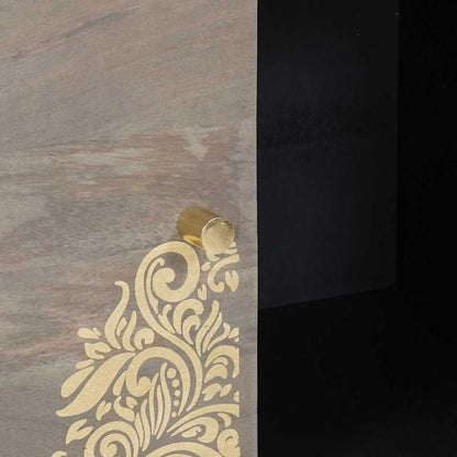 Dressoir Grijs en Goud 80 x 33 x 75 cm Massief Mango Hout