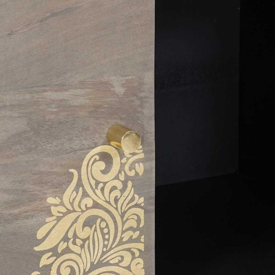 Dressoir Grijs en Goud 80 x 33 x 75 cm Massief Mango Hout