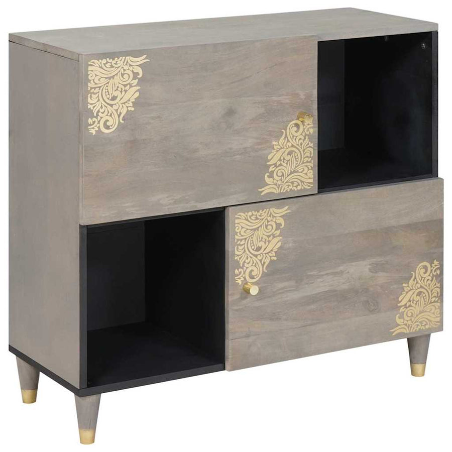 Dressoir Grijs en Goud 80 x 33 x 75 cm Massief Mango Hout