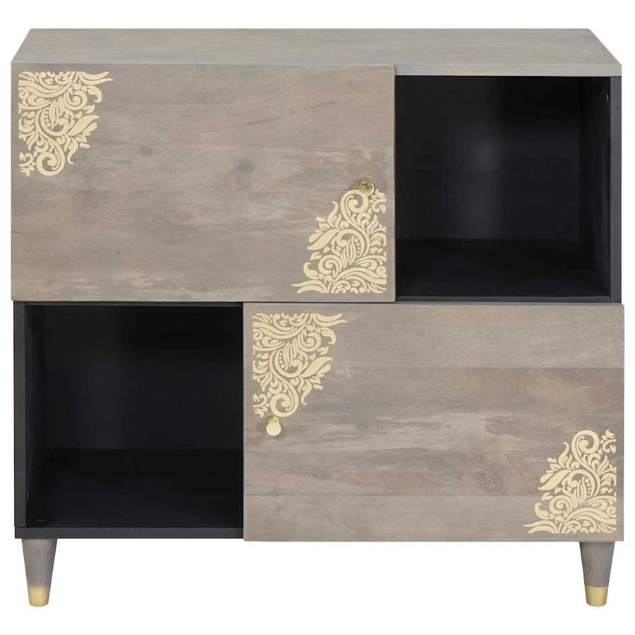 Dressoir Grijs en Goud 80 x 33 x 75 cm Massief Mango Hout