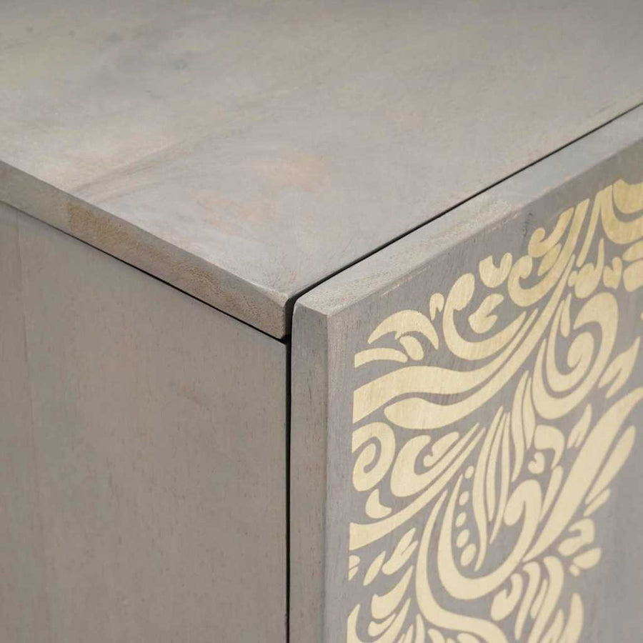 Dressoir Grijs en Goud 90 x 33 x 75 cm Massief Mango Hout