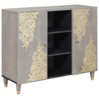 Sideboard Grey and Gold 90 x 33 x 75 cm Solid Mango Wood