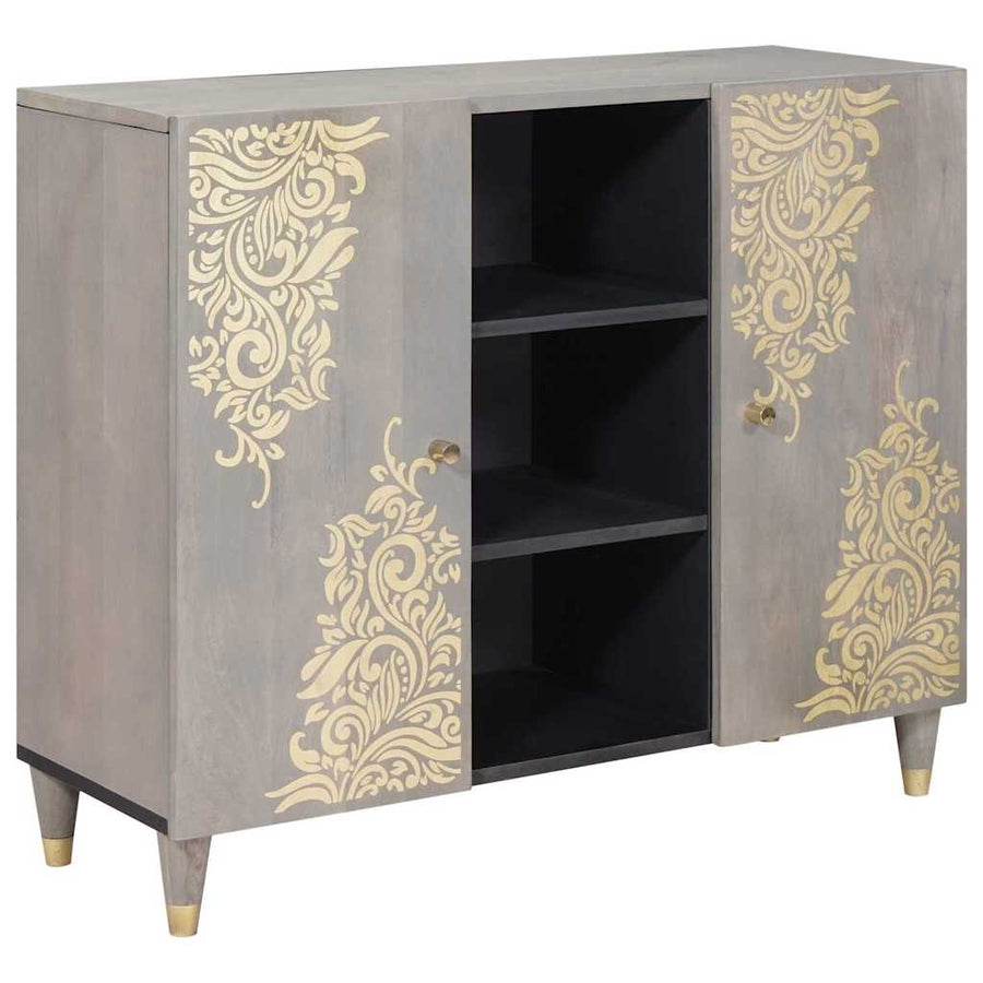 Dressoir Grijs en Goud 90 x 33 x 75 cm Massief Mango Hout