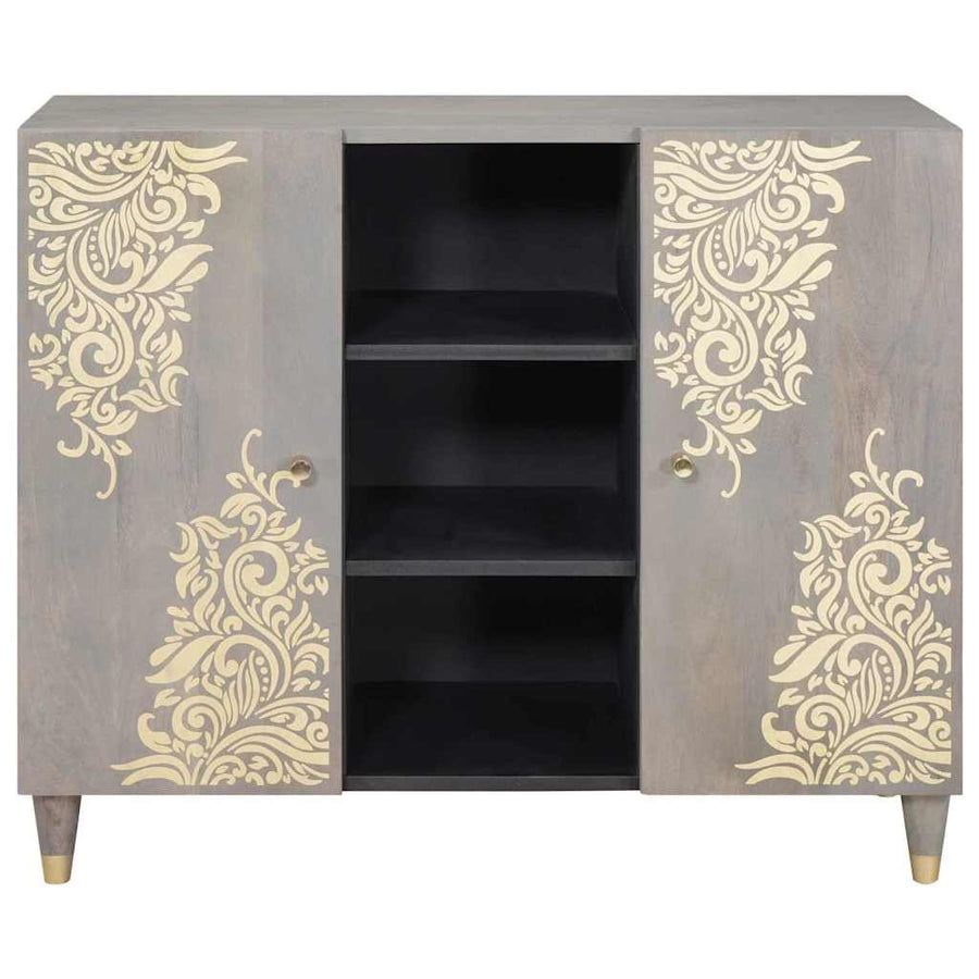 Dressoir Grijs en Goud 90 x 33 x 75 cm Massief Mango Hout