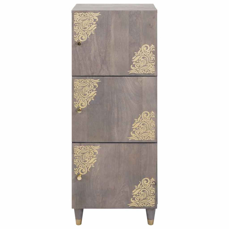 Hoge kast Grijs en Goud 40 x 33 x 110 cm Massief Mango Hout