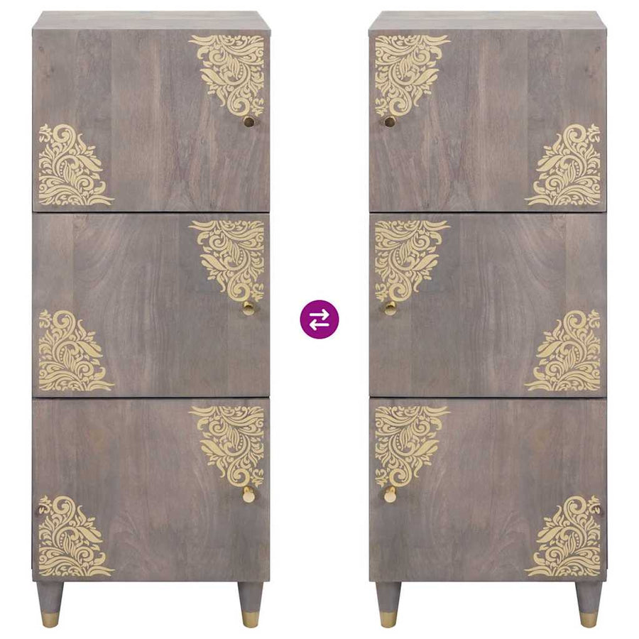 Hoge kast Grijs en Goud 40 x 33 x 110 cm Massief Mango Hout