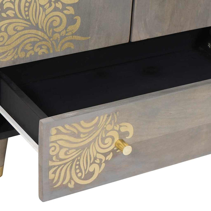 Highboard Grijs en Goud 60 x 33.5 x 100 cm Massief mangohout