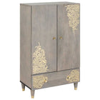 Hoge kast 60x33x100 cm massief mangohout grijs goud