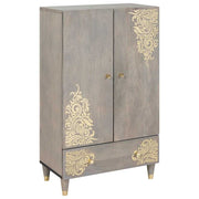 Hoge kast 60x33x100 cm massief mangohout grijs goud